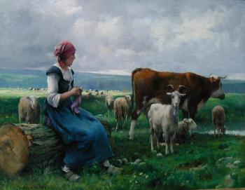 Julien Dupre : Dhepardes with goat sheep and cow